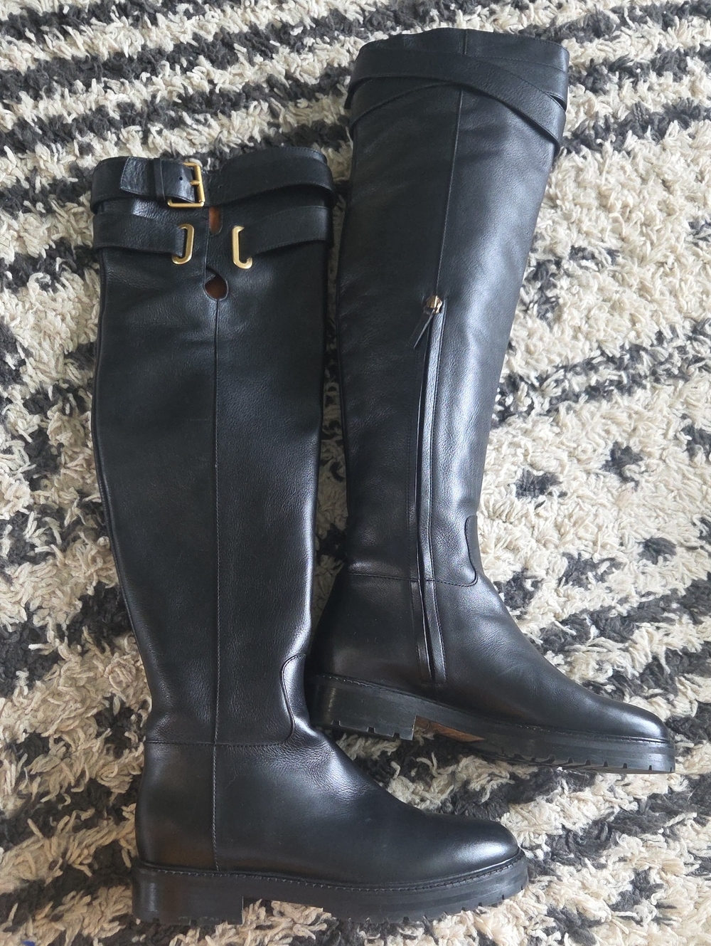 Valentino Garavani Black Over-the-Knee Leather Riding Boots